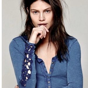 Free People Crochet Cuff Henley XS Vampire Diaries Elena Y2K